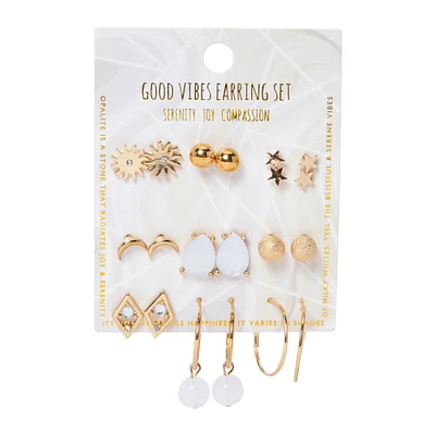 6-pair gold earrings set, studs & hoops