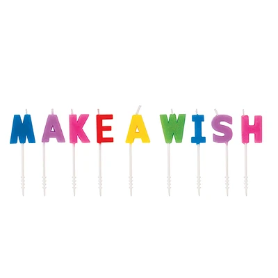 rainbow 'make a wish' letter birthday candles 9-count