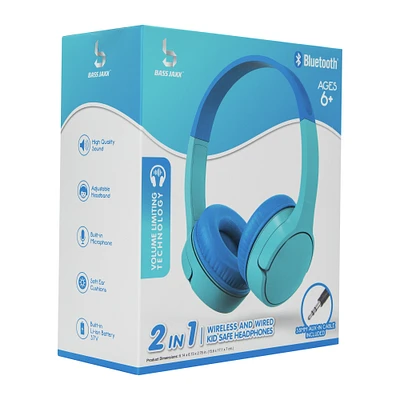 2-in-1 wired & wireless kid's volume limiting bluetooth® headphones