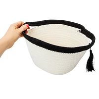 round cotton rope basket with tassel 10in