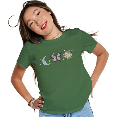 juniors celestial butterfly cropped graphic tee