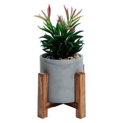 faux plant w/ elevated cement planter 10.25in
