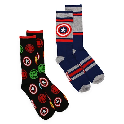 marvel avengers captain america crew socks, 2 pairs
