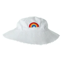 frayed bucket hat with embroidered rainbow