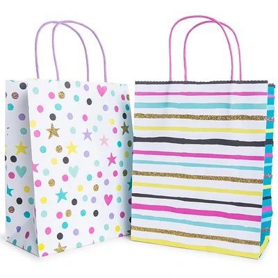 6-count rainbow glitter stars & stripes gift bags 8in x 14in