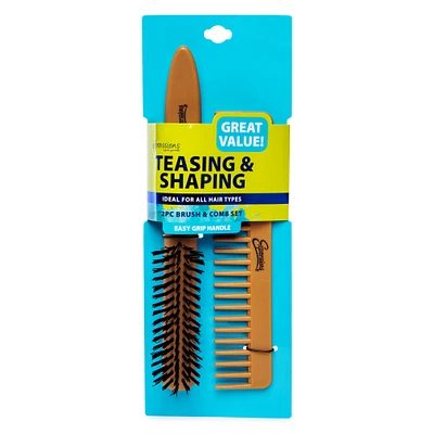 expressions® teasing & shaping wood brush & comb 2-piece set