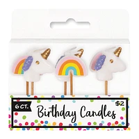6-count unicorn & rainbow birthday candles