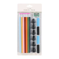 25-piece pencil set with erasers, grips, & sharpener