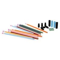 25-piece pencil set with erasers, grips, & sharpener