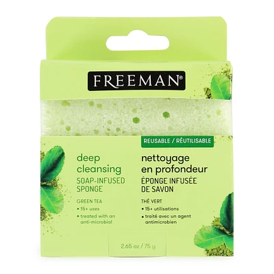 freeman® reusable deep cleansing soap infused sponge with green tea