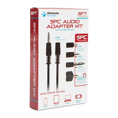 5-piece audio adapter kit with extension cable