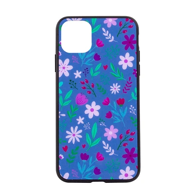 iPhone 12 Pro Max® tempered glass phone case - blue floral