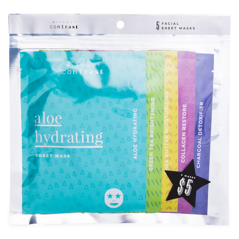 5-pack facial sheet masks variety