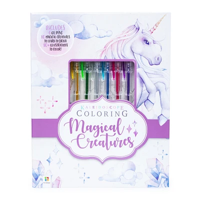 kaleidoscope magical creatures drawing & coloring book set