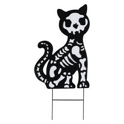 skeleton cat metal lawn sign 30in