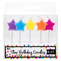 rainbow glitter star birthday candles 5-count