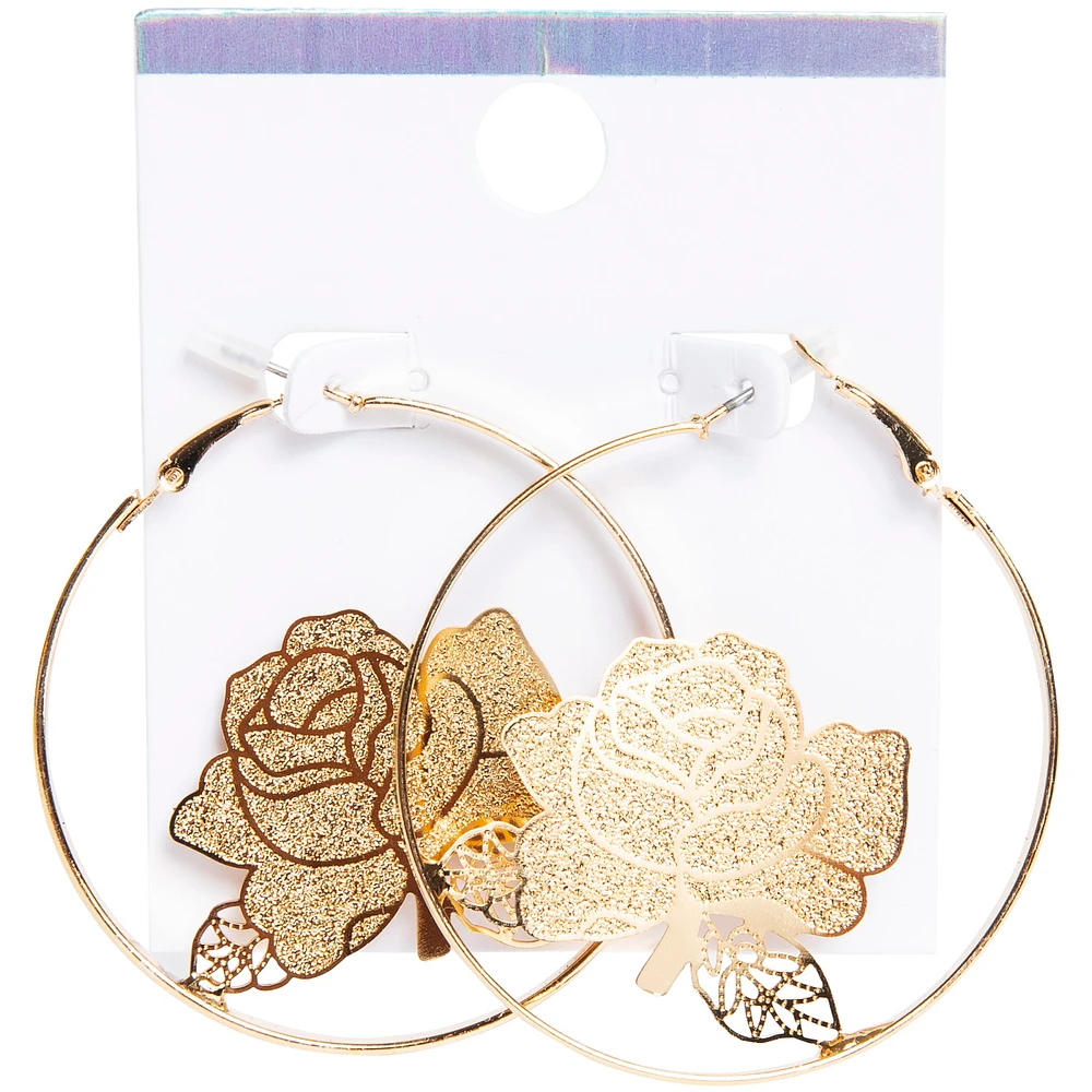 gold roses hoop earrings