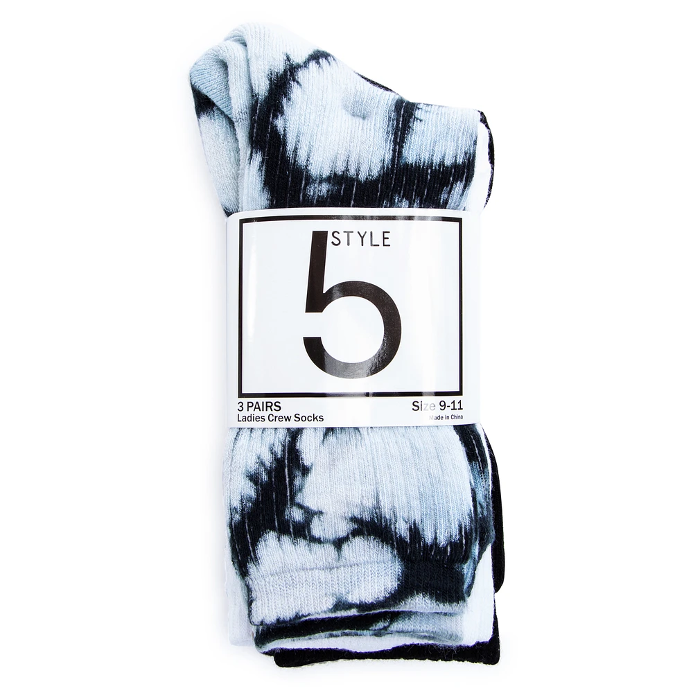 ladies tie dye crew socks 3-pack