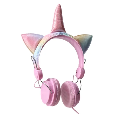 glittery unicorn horn wired headphones