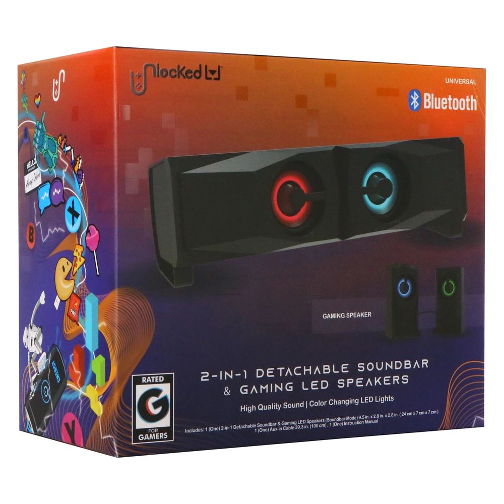 unlocked lvl™ 2-in-1 detachable sound bar & LED gaming speakers