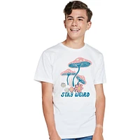 'stay weird' mushroom graphic tee