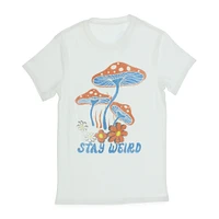 'stay weird' mushroom graphic tee