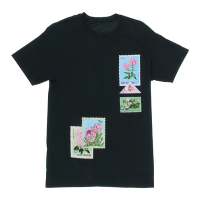 floral postage stamp graphic tee