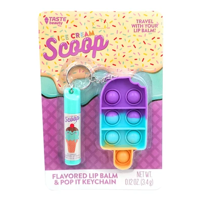 flavored lip balm & pop it fidget keychain set