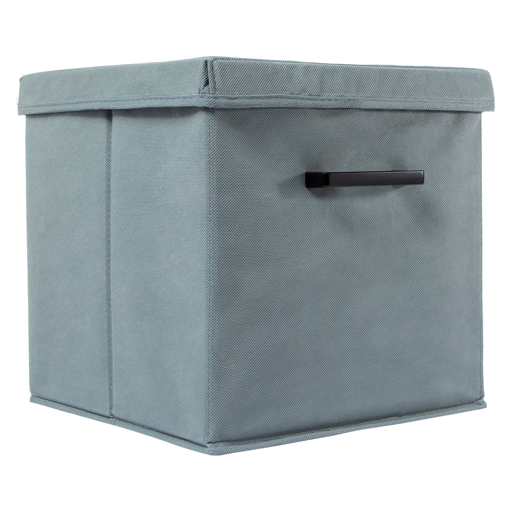 collapsible storage cube with lid & metal handle 11in