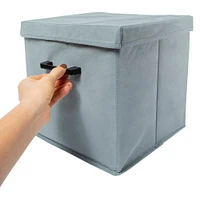 collapsible storage cube with lid & metal handle 11in