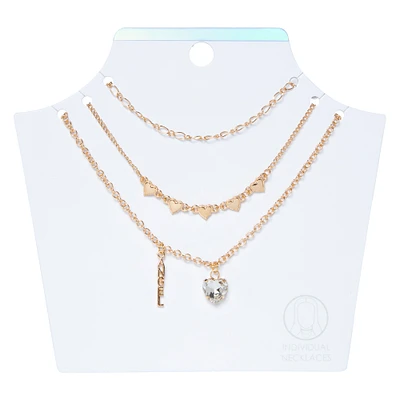 gold heart & angel layering necklaces set, 3-piece