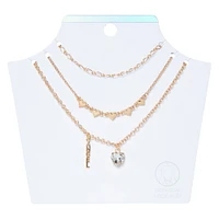 gold heart & angel layering necklaces set, 3-piece