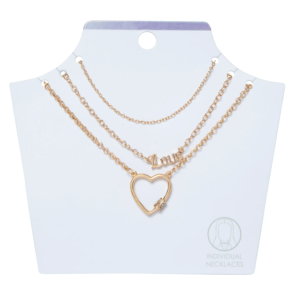 gold heart layering necklaces 3-piece set