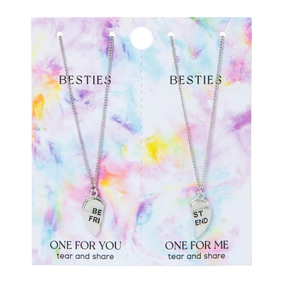 best friend heart silver necklace set, 2 necklaces