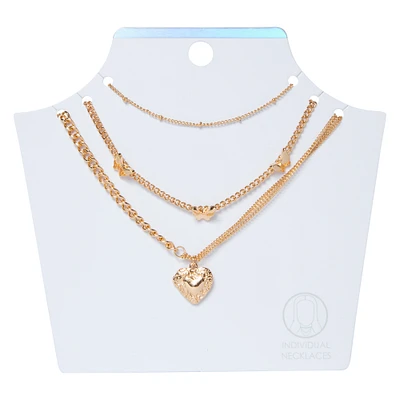 gold locket & butterfly layering necklaces set, 3-piece