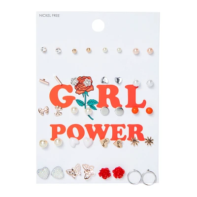 girl power stud earrings set, 20 pairs