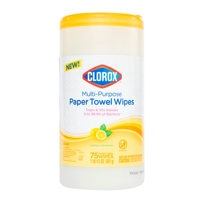 clorox® multi-purpose paper towel wipes, lemon verbena scent 75-count