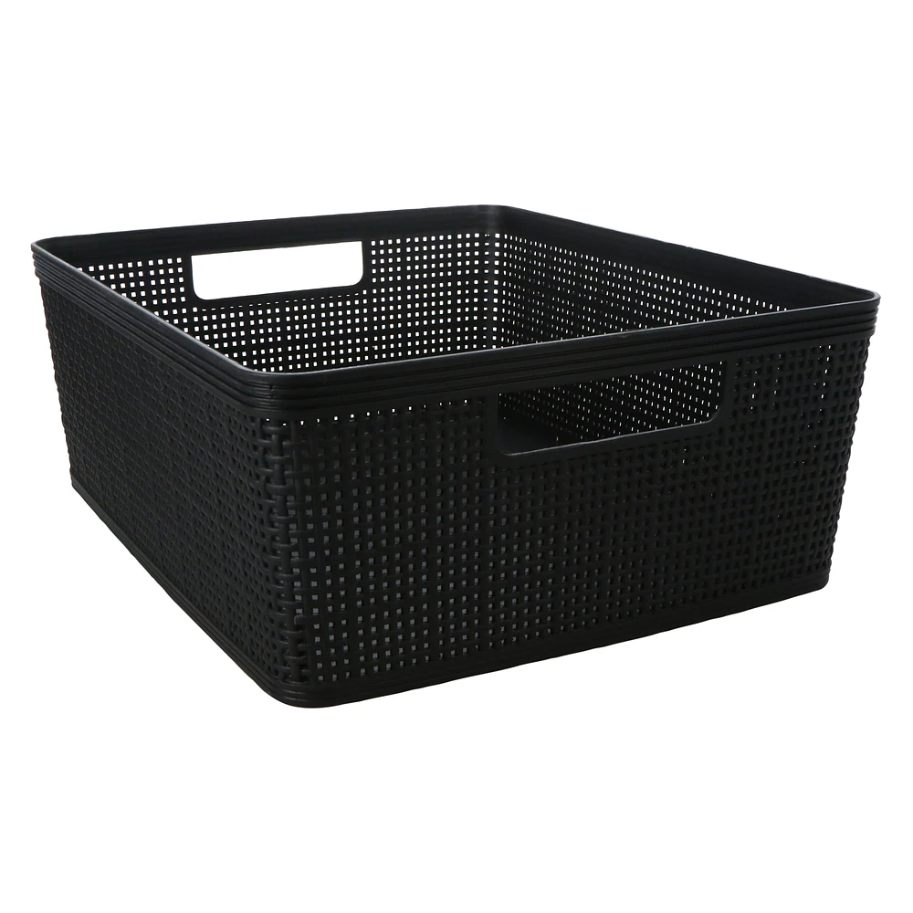 large woven plastic storage bin 13.6in x 11.4in