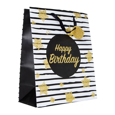 large gold glitter happy birthday gift bag 10in x 12in