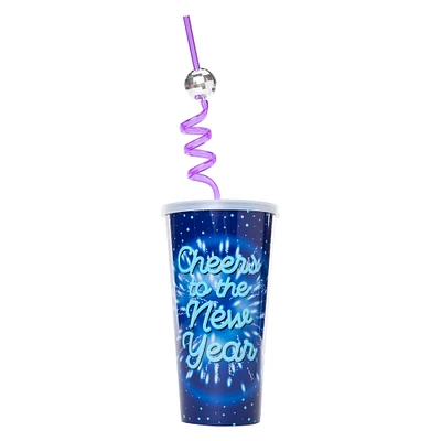 New Year's Party Tumbler With Disco Ball Straw