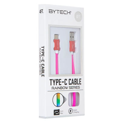 4ft neon rainbow USB Type-C cable