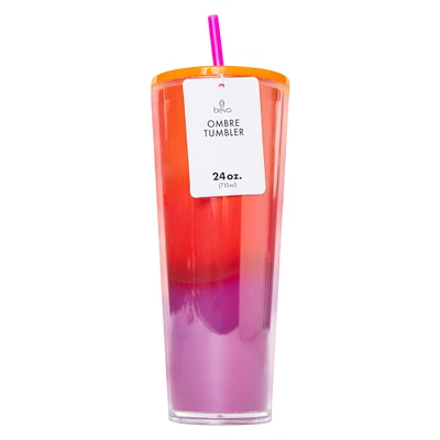 Double-Wall Ombre Travel Tumbler With Lid & Straw 24oz