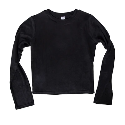 juniors black flowy cropped long-sleeve tee