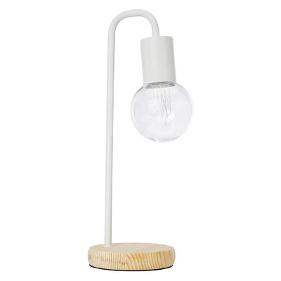 hanging bulb lamp with wooden base 12.6in