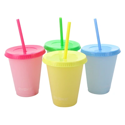 Color Changing Lidded Tumbler & Straw Set 4-Count