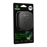 USB-A & USB-C wall plate charger 3.1 amp