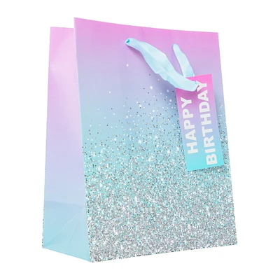 ombre glitter sparkle medium gift bag 9in x 7in