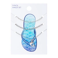 silver dolphin charm anklets set 3-count
