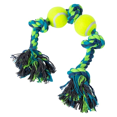 large rope & tennis ball tug toy for dogs