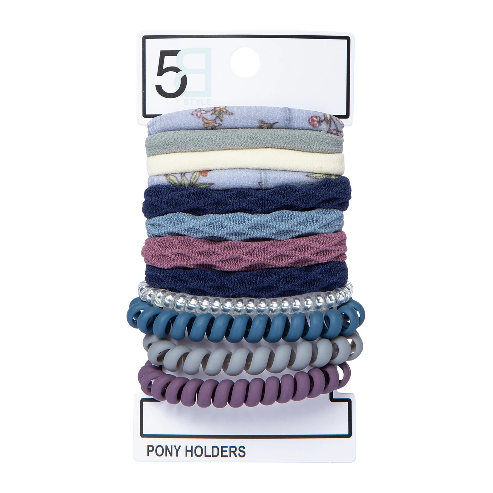 assorted ponytail holders, lycra & coil 12-pack